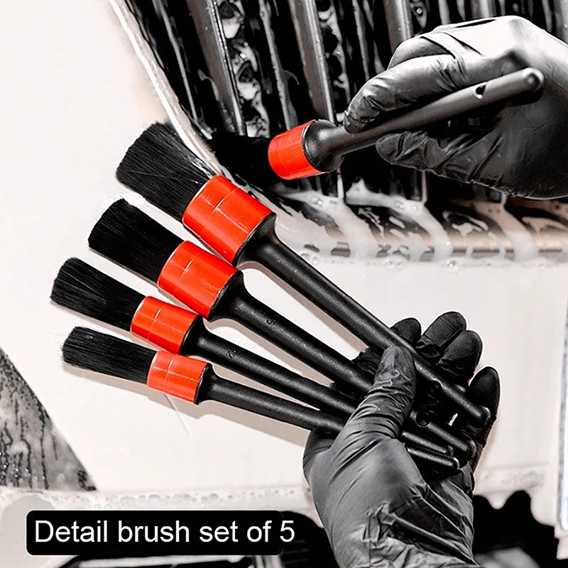 5Pcs Multi-size Car Detailing Brush Set Auto Air Conditioning Vent Cleaning Brush Dashboard Wheel Cleaner