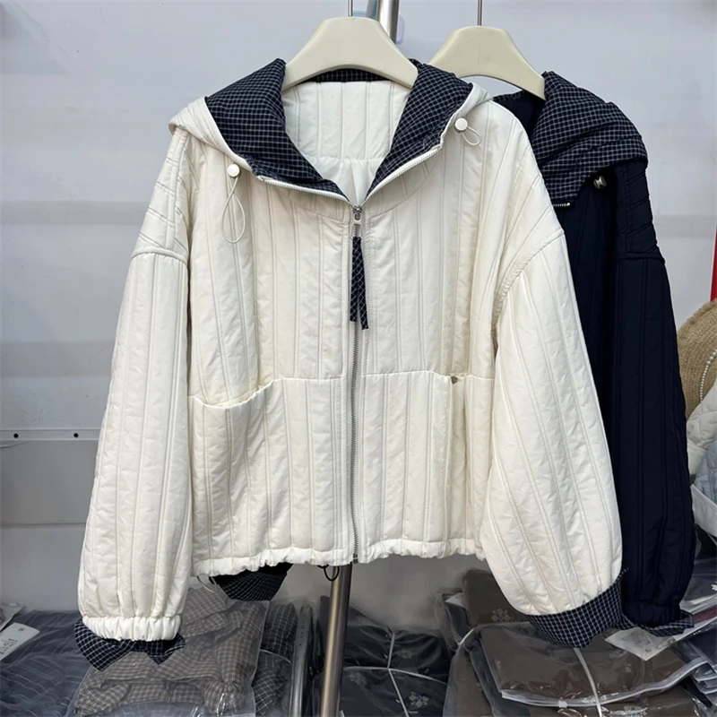 

Повседневная легкая хлопковая куртка с капюшоном для женщин, осенняя мода, женское теплое пальто с длинными рукавами и двойными карманами, универсальное пальто