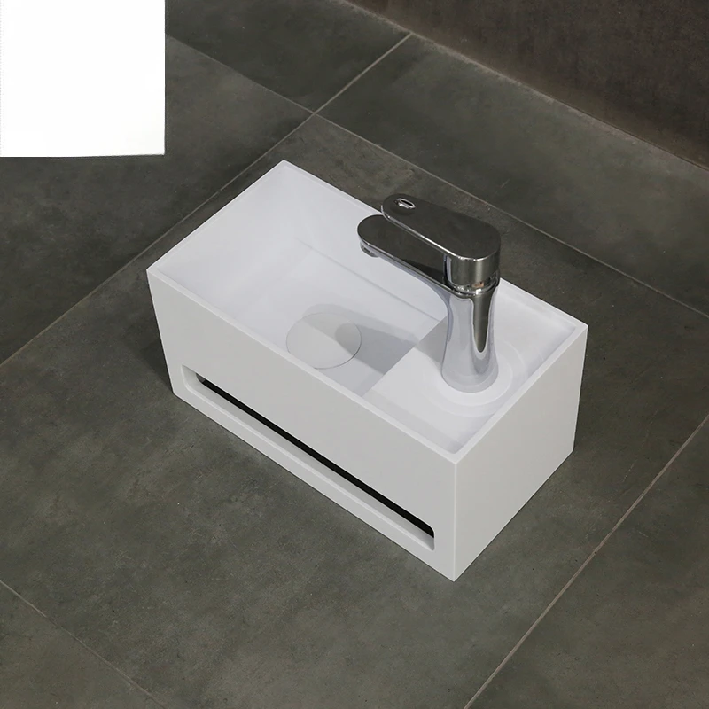 Mini Design British Style Stone Basin Wall Hung Basin With Towel Shelf Corner Wall Mount Basin