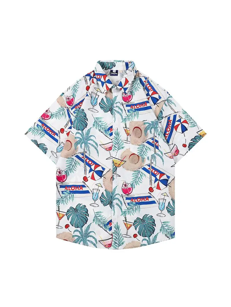 

Ice Silk Flower Men's ort Sve irt Summer Thin Cartoon Pajamas Loose Hawaiian irt Outerwear Casual Top Trendy