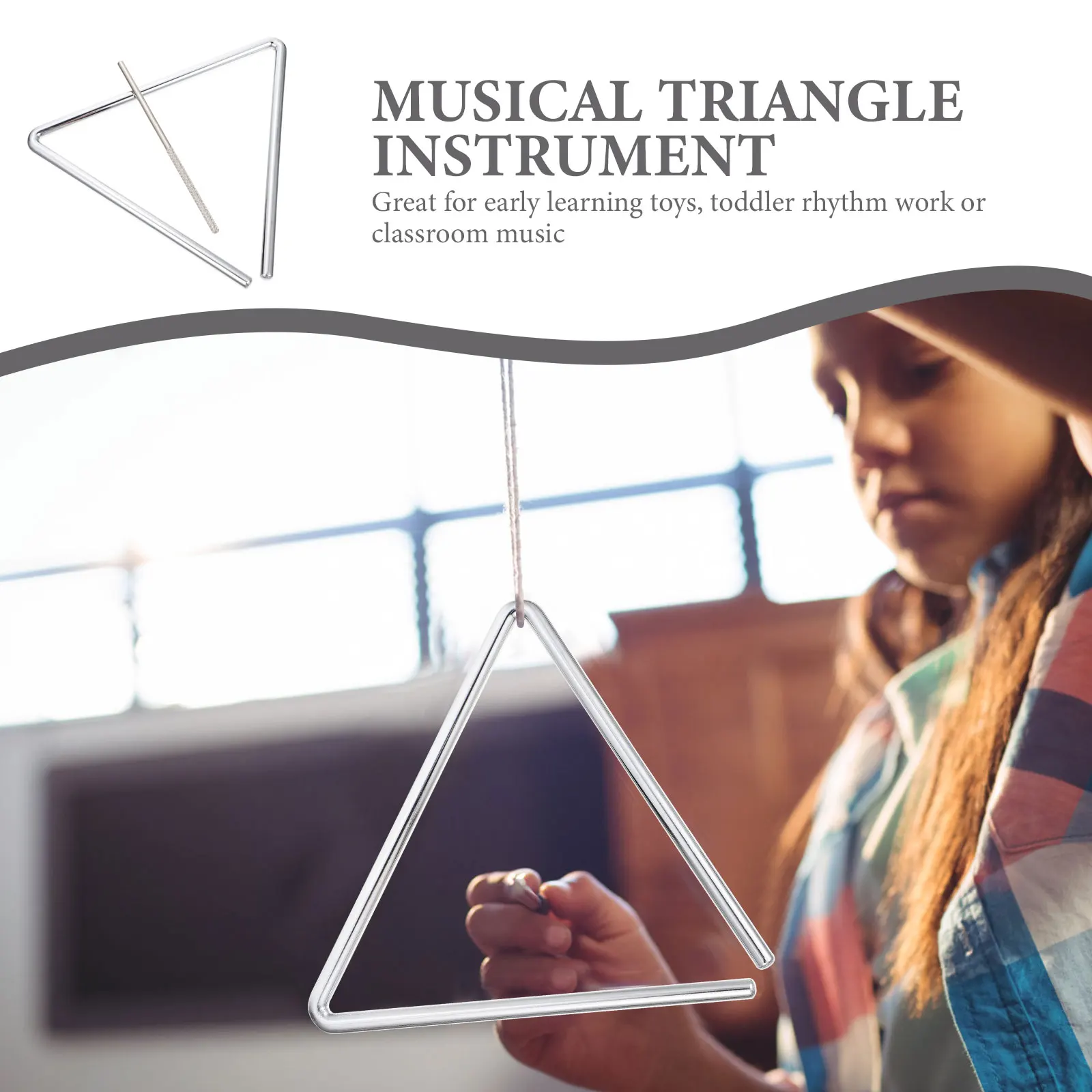

Triangle Musical Instrument 8 Inch Metal Percussion Triangle Striker Safe Kids Music Toy Educational Gift