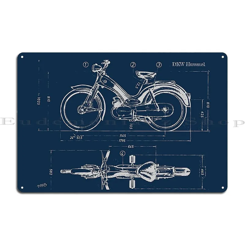 Vintage Motorcycle Blueprint Dkw Hummel 1958 Wenkatdesigns Metal Signs Cinema Plaques Wall Decor Custom Iron Tin Sign Poster