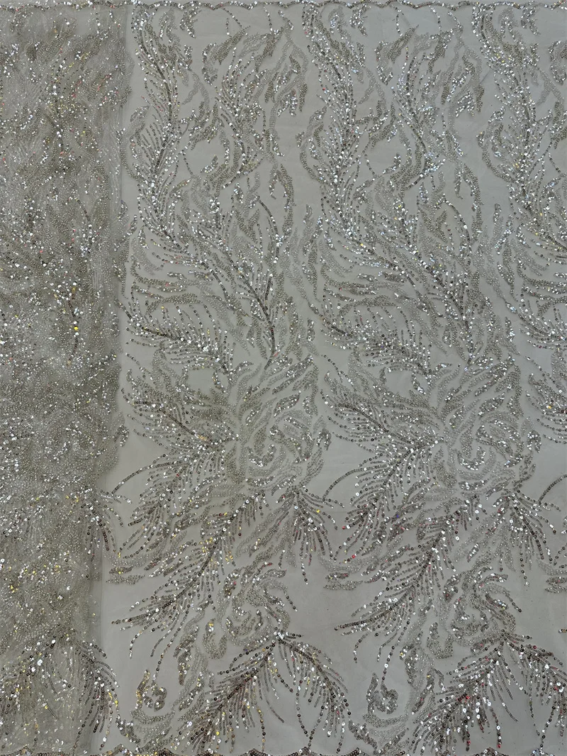 Luxury Bead Tube Embroidery African Lace French Sequined Tulle Fabric for Nigerian Wedding Party RJW-1244