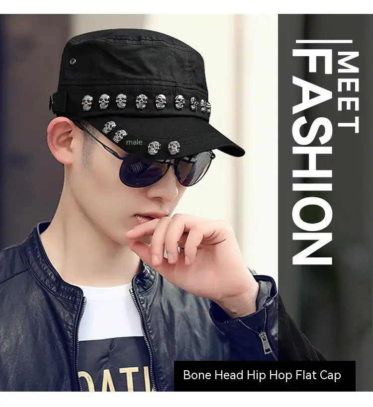 Männer Frauen Baseball Kappe Schädel Niet Flache Top Großen Kopf Hut Outdoor Freizeit Hüte Hip Hop High Street Tanzen K-pop – Detail 2