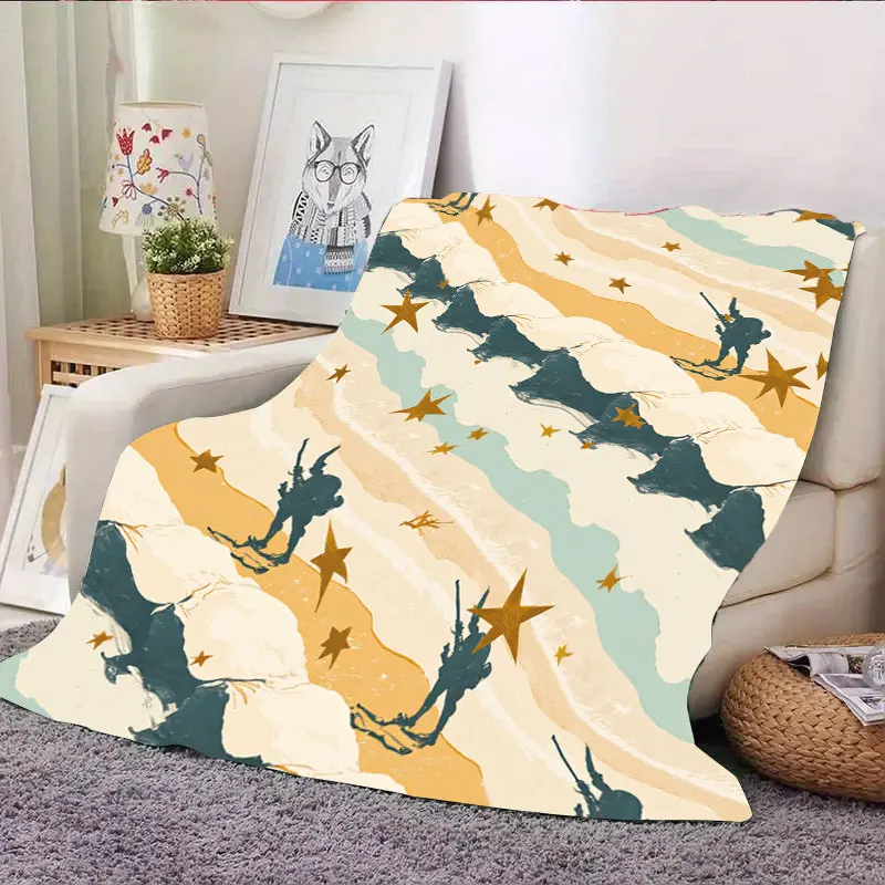 1 قطعة بطانية الفانيلا "الرجعية العسكرية ستار شريط بطانية-خمر الجندي الفن رمي للأريكة" #4