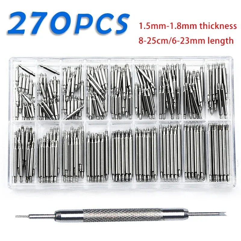 

270pcs/set Strainless Steel Spring Bars Dia 1.5mm/1.8mm length8mm - 25mm/6mm - 23mm Watchband Strap Belt Watch Repair Tools Pin