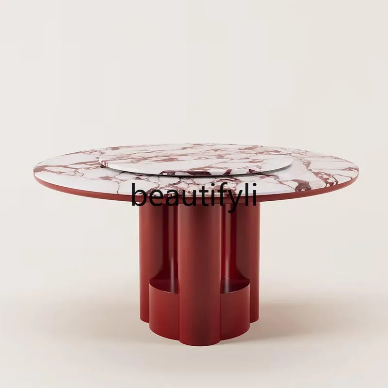 

Italian Minimalist Round Dining Table High-end Wabi-sabi Style Modern Light Luxury Natural Marble Dining Table