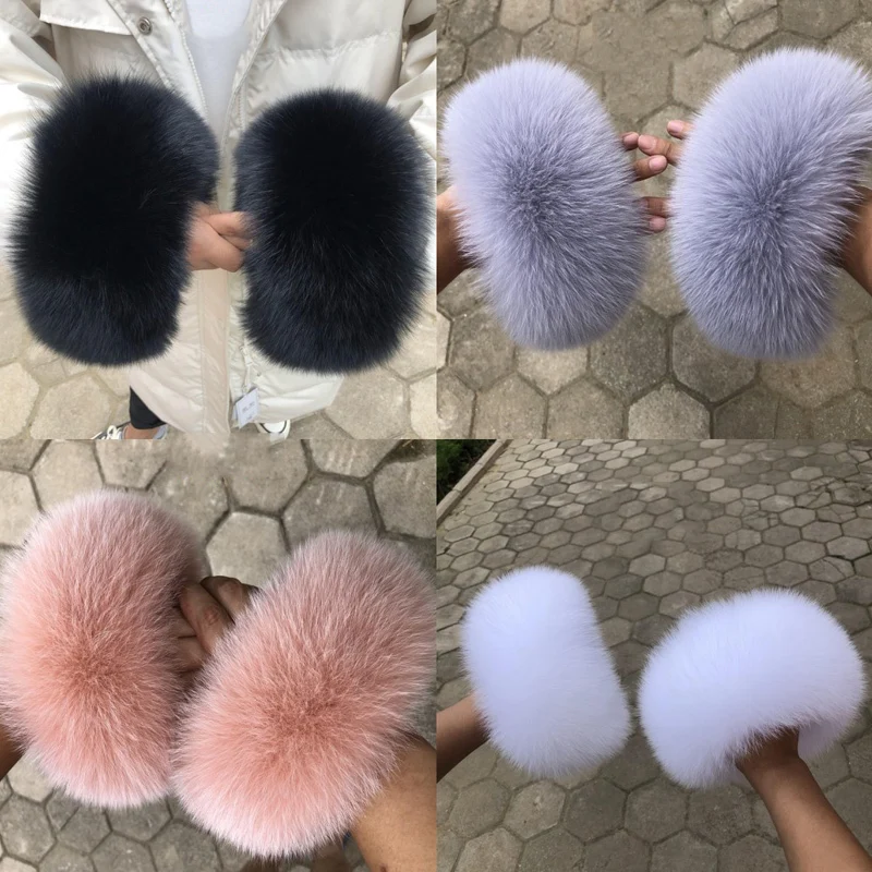 

Real Fox Fur Cuff Wrist Large Size Fluffy Real Fox Fur Cuffs Sleeves For Women Luxury Winter Warmer Arm Wrist Sleeves