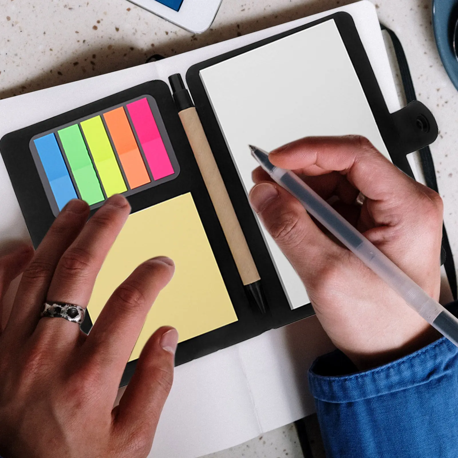 

Versatile Black Notebook with Tabs Spiral Bound College Ruled Pocket Size Includes Pen for Work Study Organization