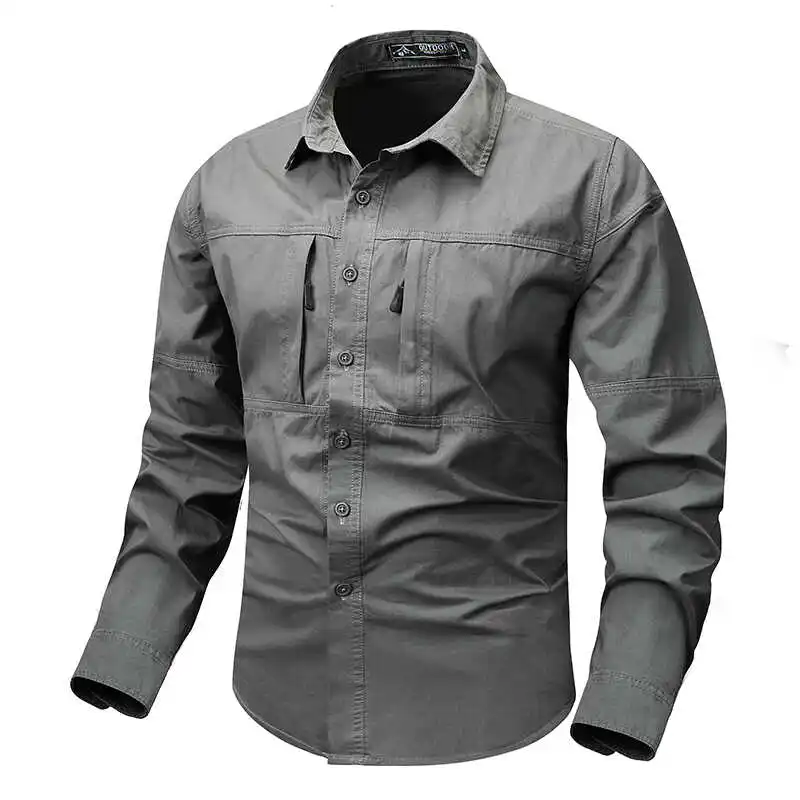 

Double Zipper Large ket Long Sve Pure Cotton Men's Workwear irt Spring New Sle Faion Urban Loose Fit Youth irt
