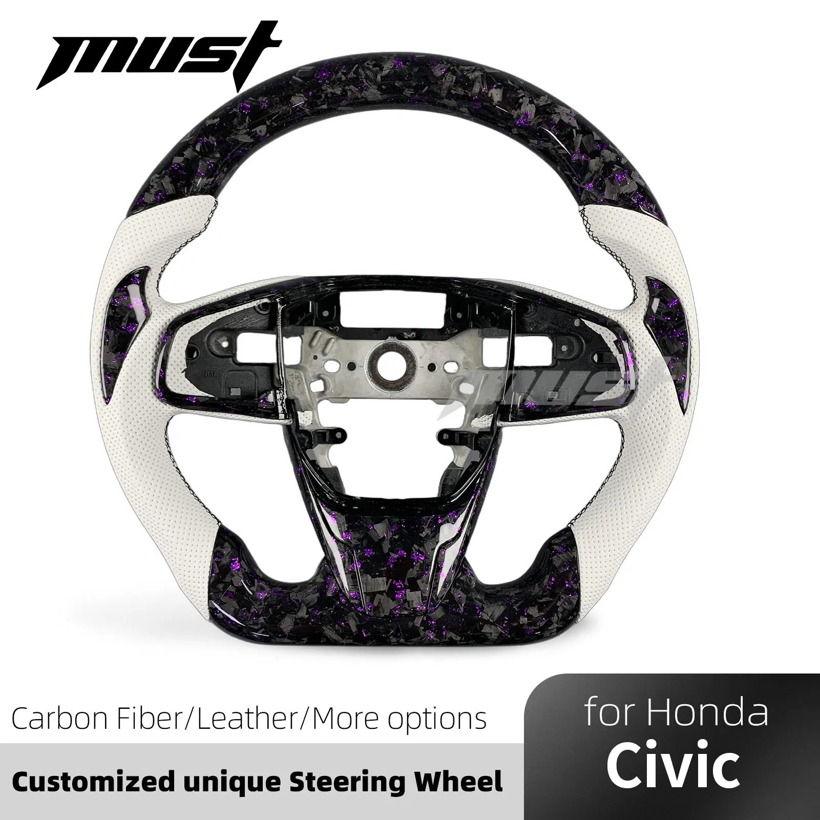 Custom Pink Flake Forged Carbon Fiber Steering Wheel for Honda Civic 10th Generation FK8 Type R Si Coupe CR-V EX LX 2016-2021