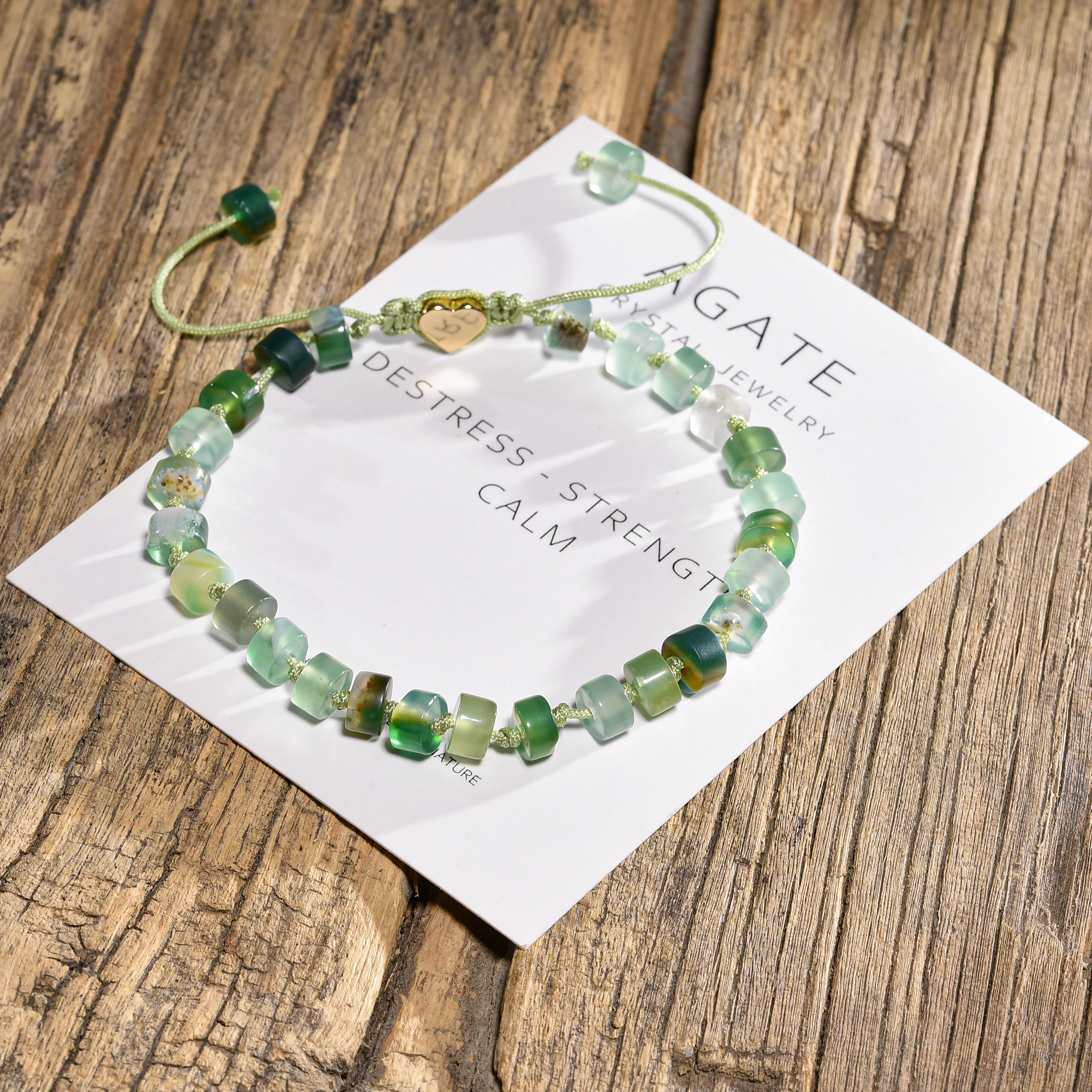 Natural Crystal Bracelet Braided Adjustable Green Agate Amethyst Sunstone Heart Bracelets for Women 6*3 MM Barrel Beads