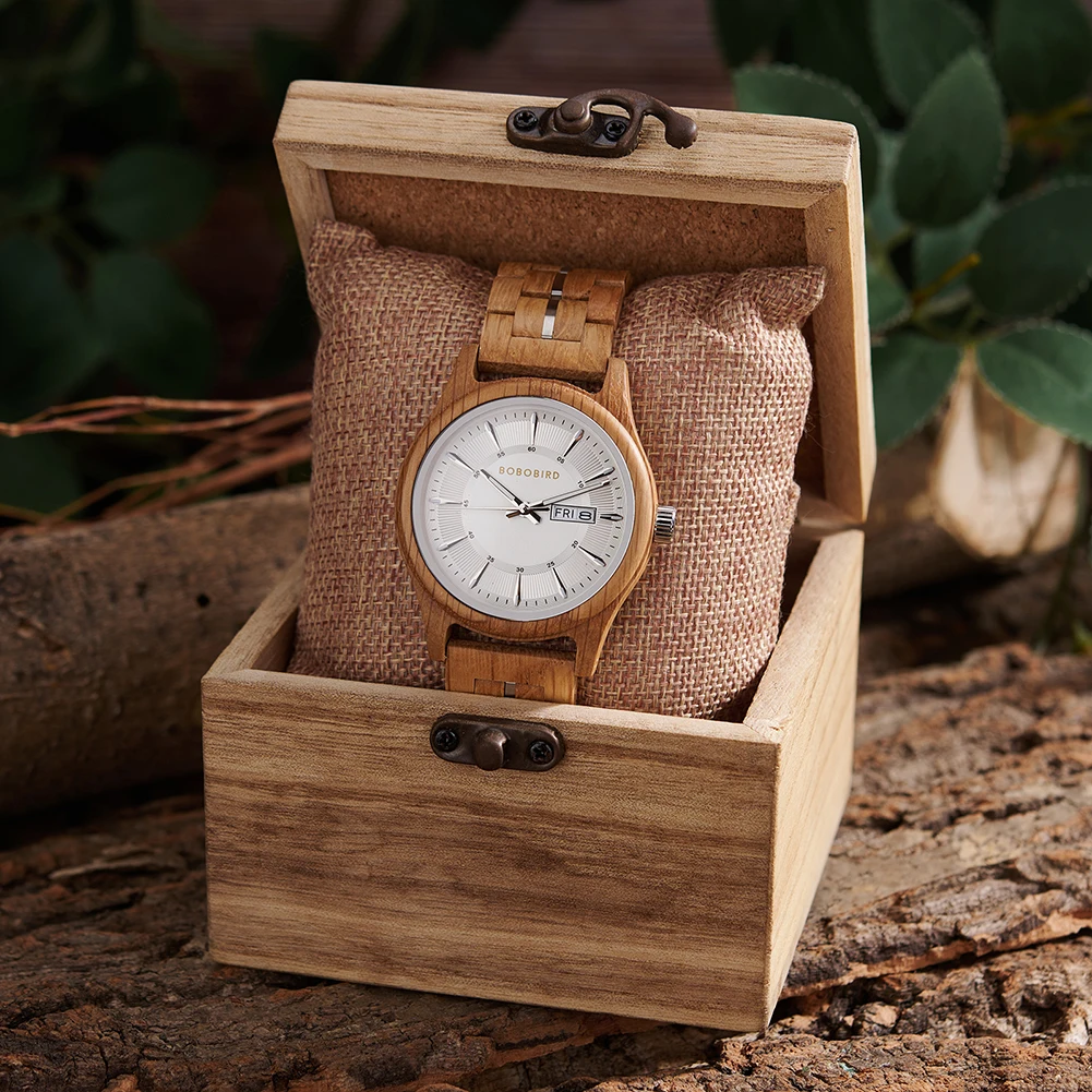 Orologio in legno con logo personalizzato di marca Cronografo alla moda Orologio da polso sportivo al quarzo Orologio BOBO BIRD Orologi in legno di noce per regalo da uomo