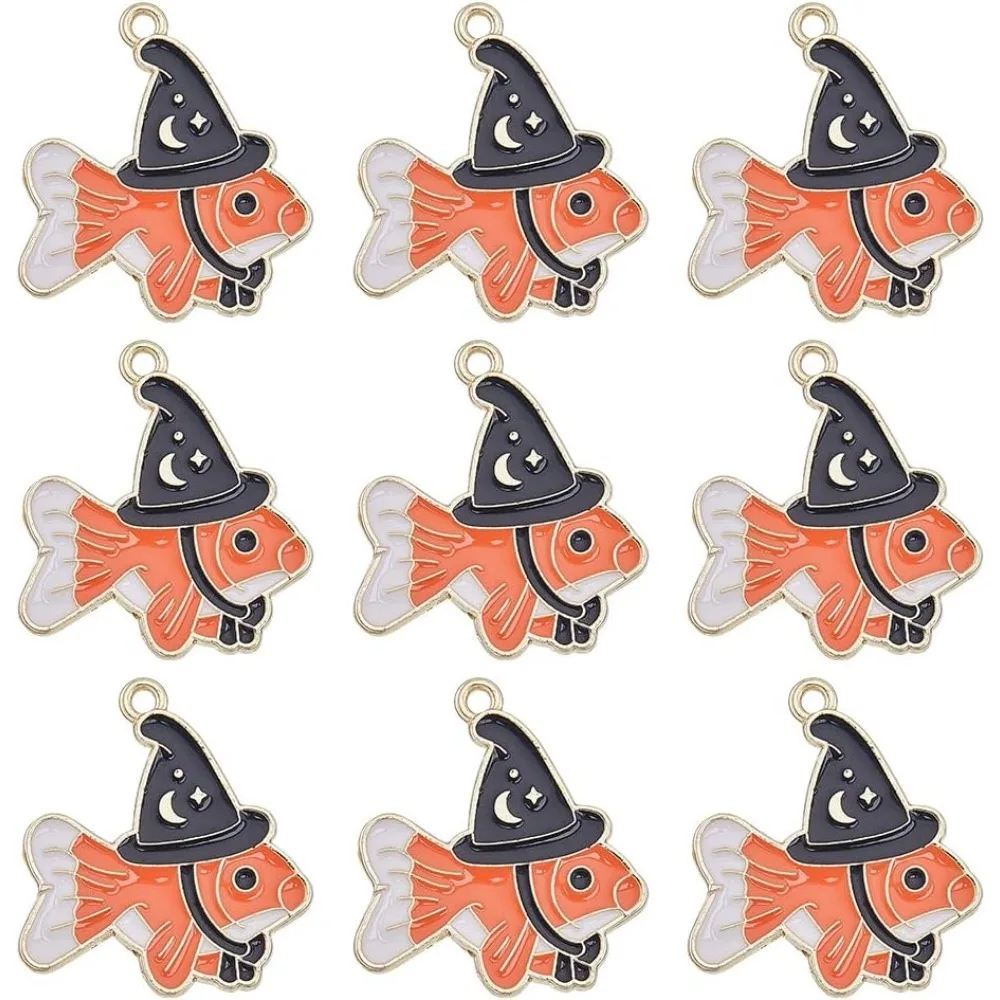 

28Pcs Fish Charms Charm Halloween Enamel Wizard Hat Charms Star Moon Black Witch Hats Charm Cartoon Summer makng kit