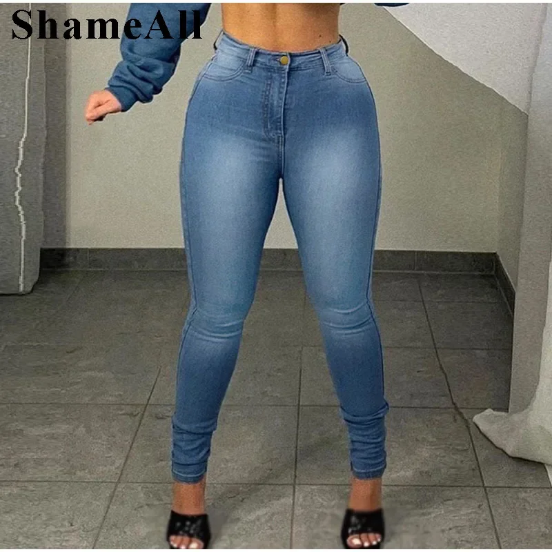 Plus Size Bleach Wash Pocket Stretch Skinny Thin Jeans Large 5XL High Waist Zipper Fly Trousers Women Casual Denim Pant Mom Jean