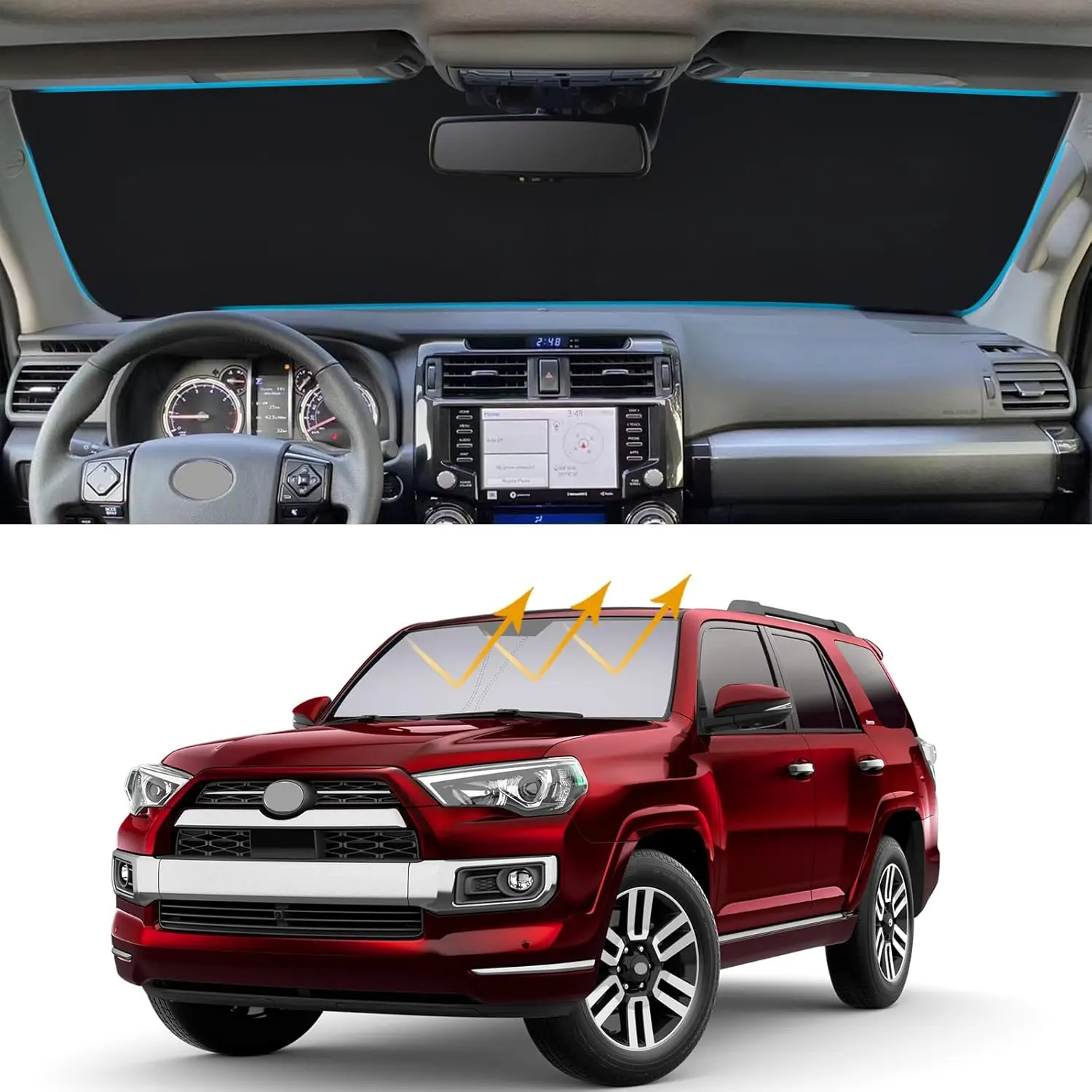 

Windshield Sunshade for Toyota 4Runner Accessories 2010-2024, Custom Fit Foldable Front Window Sunshade Sun Visor Protector, Blo
