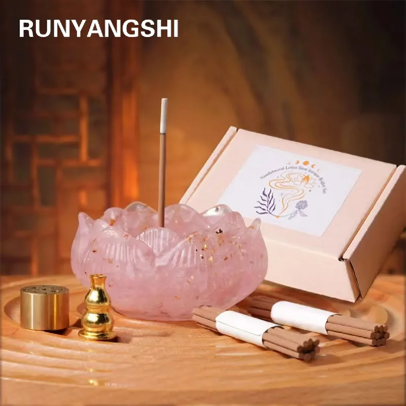 

1set Natural Crystal Dropper Resin Reiki Stone Candle Base Aromatherapy Cornucopia Healing Meditation Decoration Gift Box Set