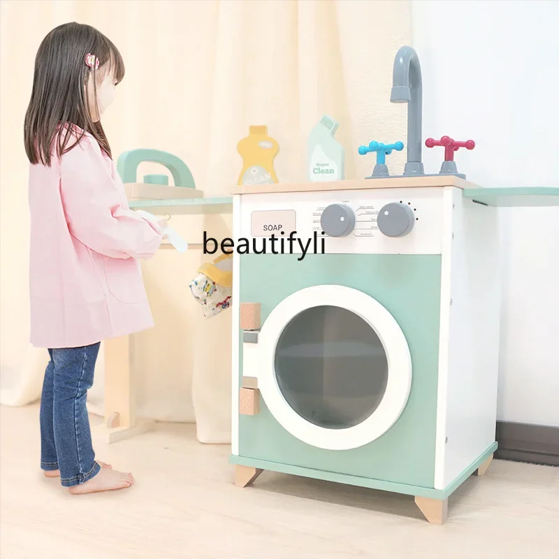 Wooden children's dressing, washstand, sink, mini washing machine, disinfection cabinet, ironing, playing house toys