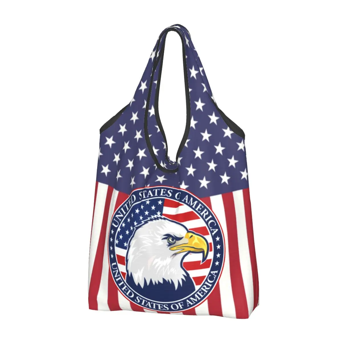 Kawaii USA Flag American Eagle Shopping Tote Bag Portable Groceries Shoulder Shopper Bag