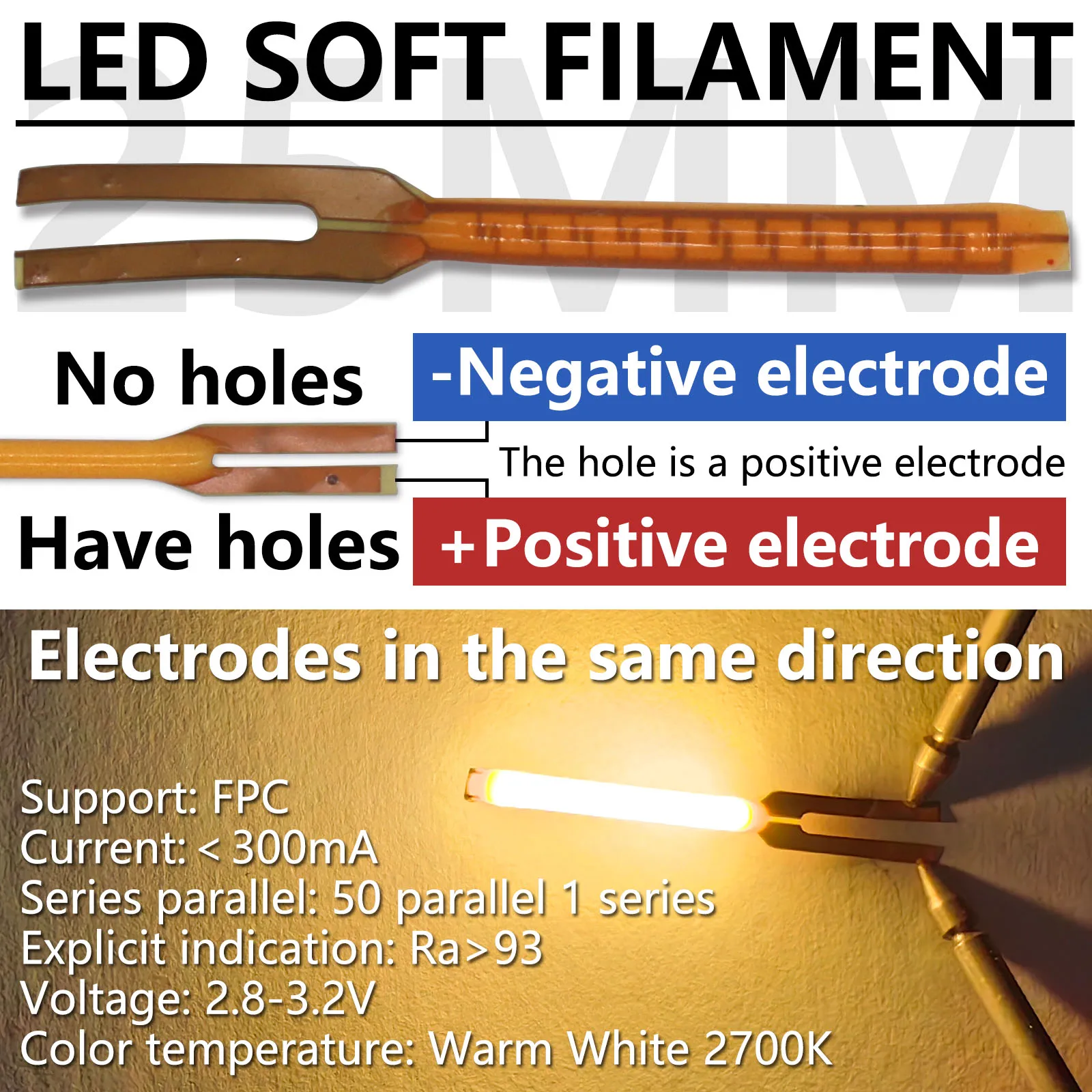 Żarnik LED DC3V 10/20/50pcs elektrody w jednokierunkowy diodach z elastycznym żarnikiem LED żarówka akcesoria