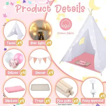 件裝兒童印第安帳篷,配有輕薄毯子和托盤,天然棉質幼兒遊戲帳篷,可水洗兒童過夜帳篷 10 最佳銷售 兒童帳篷 - №9