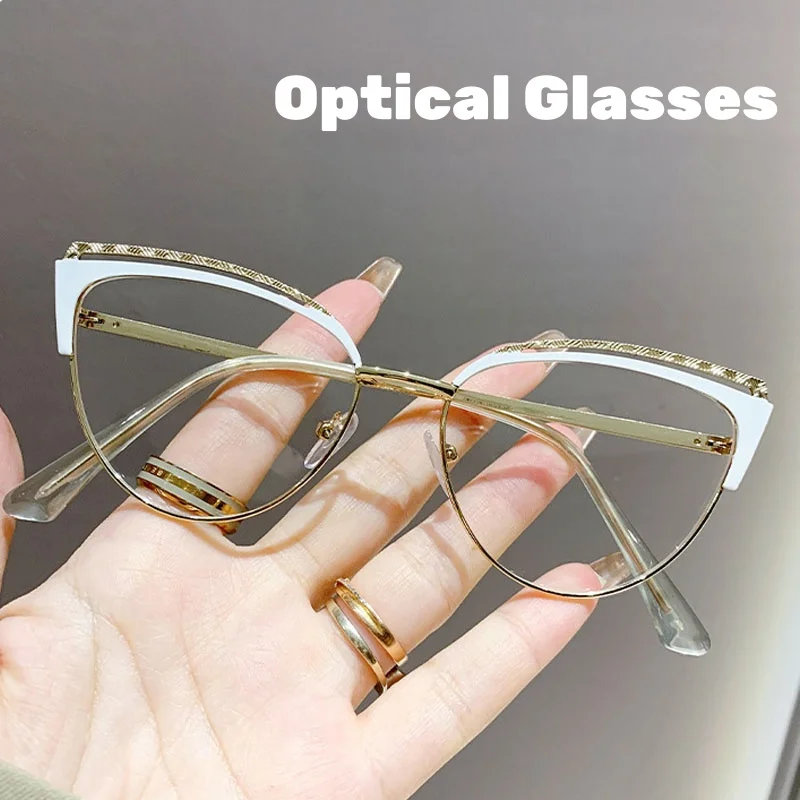 

New Cat Eye Triangle Frame Anti-Blue Light Glasses Classic Men Women Reading Eyewear Retro Metal Frame Transparent Eyeglasses