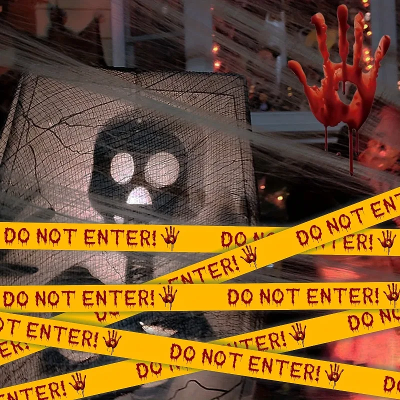 شريط تحذير للهالوين بطول 25 مترًا، لا تدخل شريط تحذيري لديكور حفلات الهالوين، ديكور داخلي وخارجي مخيف