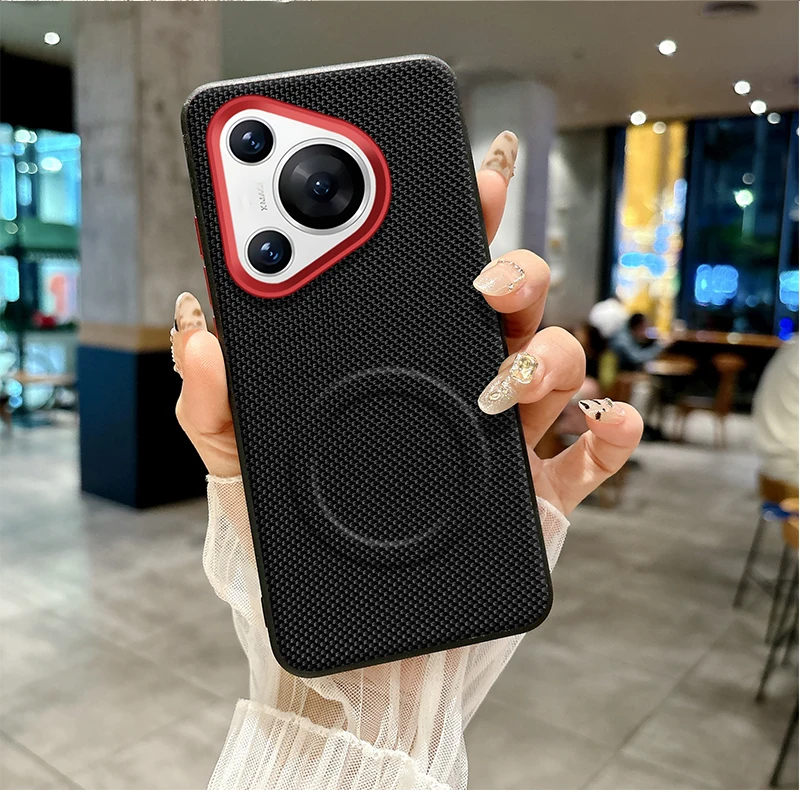 

For Huawei Pura 70 Pro Plus Ultra Case Magsafe Metal Alloy Camera Protection Independent Buttons Vegan Leather Case Cover