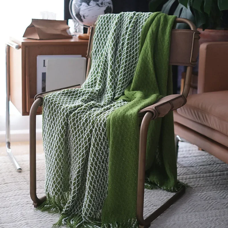 New Knitted Throw Blanket Household Grid Diamond Shaped Sofa Decorative Bed Blanket Bed Tail Towel Luxury Bedspread Travel Shawl
