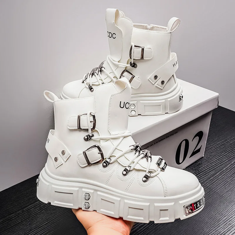 Modische Herren-High-Top-Stiefel, dicke, verschleißfeste Sohle, bequemes Innenfutter. Ideal für Outdoor-Abenteuer, Camping, Wandern. – Detail 15