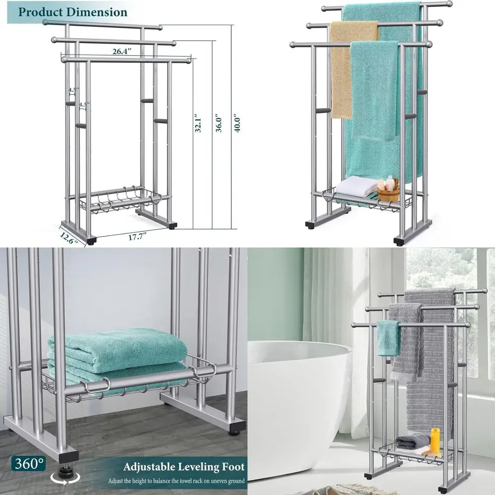 

Окремостоящие вешалки для полотенец или ванной комнаты высотой 40 дюймов, 3-х уровневая вешалка для полотенец с корзиной для хранения, сушилка для одеял и витрина