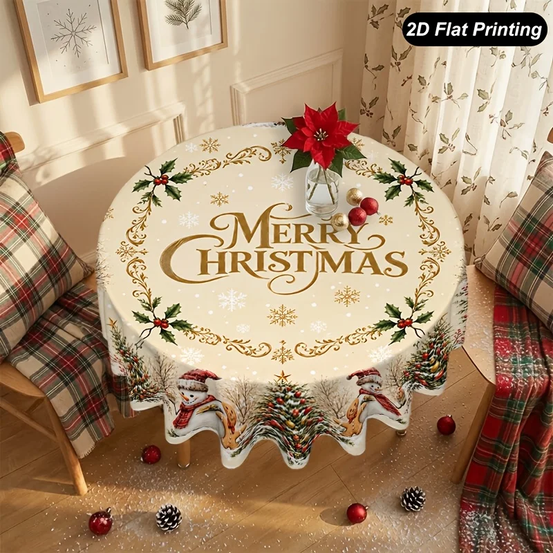 1-Piece Christmas Round Tablecloth, Merry Christmas Gingerbread, Perfect for Decorating Your Table and Home Environment
