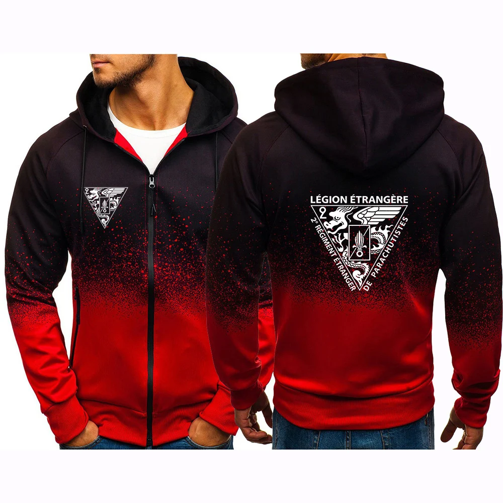 2026 Spring Autumn French Foreign Legion Special Forces Armyr Logo Print Men's Gradient Color Coat Eye-catching Hoodies Jacket