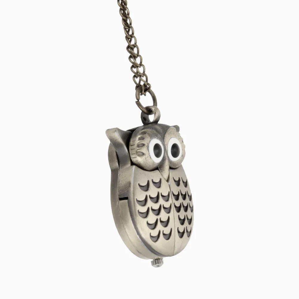 Vintage Owl Shape Clock Pendant Necklace Watch, Unique Gift