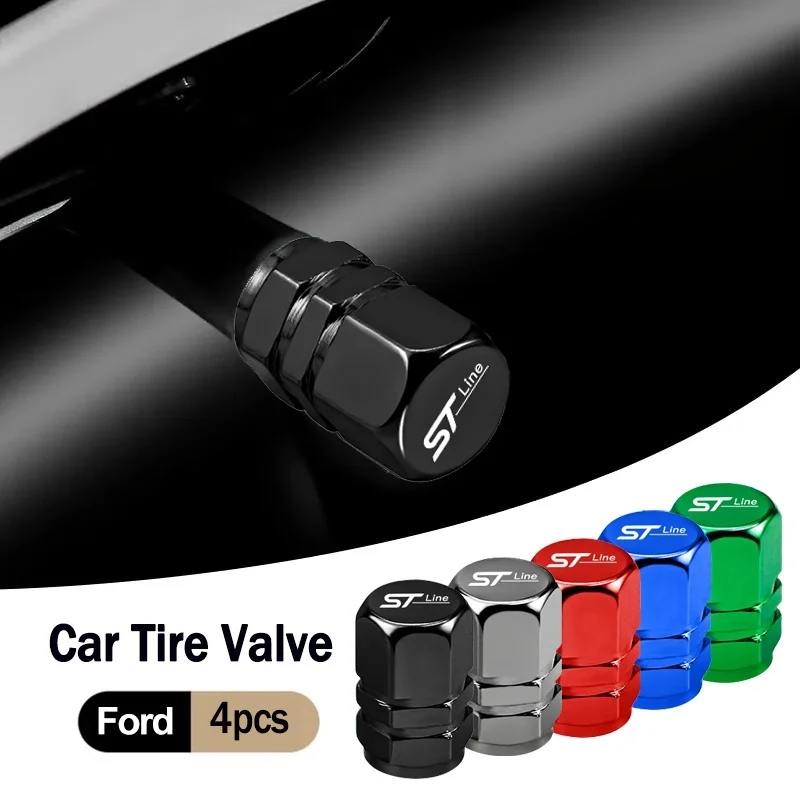 4Pcs Car Tire Valve Caps Emblem Metal Dustproof Cap For Ford STLine Edge Explorer Transit Ranger Kuga F150 MK7 Fusion Taurus MAX
