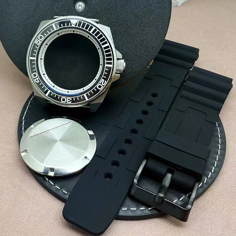 

43.8mm Modified Samurai Case Sapphire Crystal Glass Ceramic bezel Rubber strap For NH35 NH36 4R35 4R36 7S Movement 28.5mm Dial