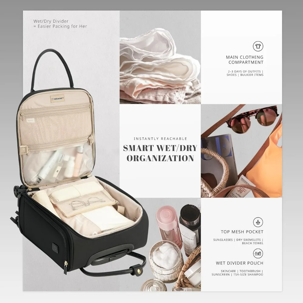 Spinner Carry-On Luggage 18x14x8 Inches, USB Charging Ports, Padded Laptop Pocket, Airplane Personal Item Bag