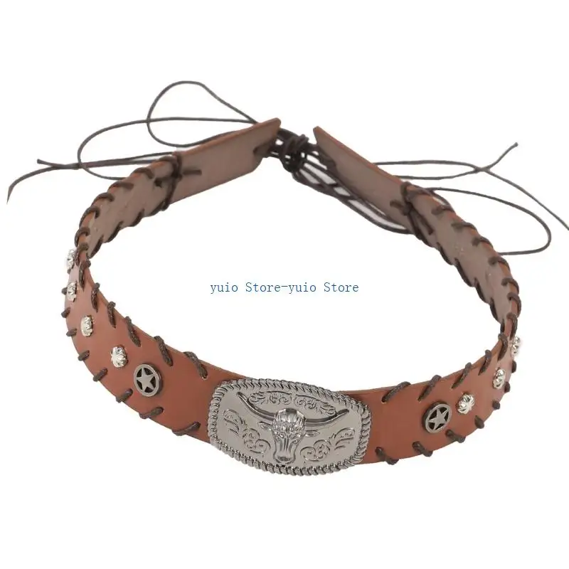 X7XB Adjustable PU Belt With Decorative Head buckles For Western Fashion Enthusiasts And Theme Event