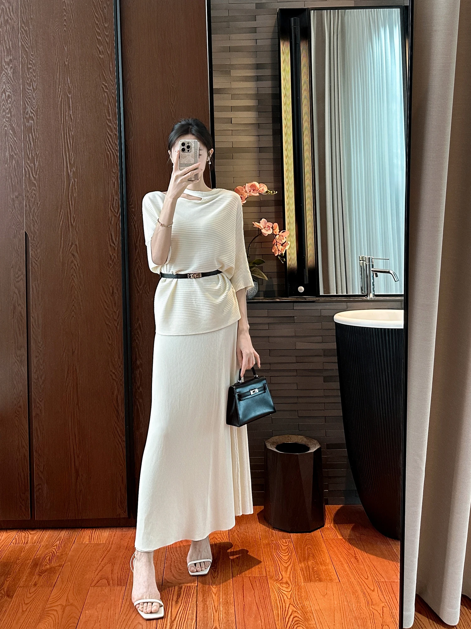 

Элегантный женский костюм YOU SEE с высокой эластичностью, с тканым узором в полоску, свободного кроя, абрикосового цвета, модный.