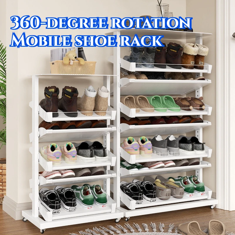 Simple rotating shoe rack with roller household mobile shoe rack stainless steel zapatero recibidor de entrada home furniture