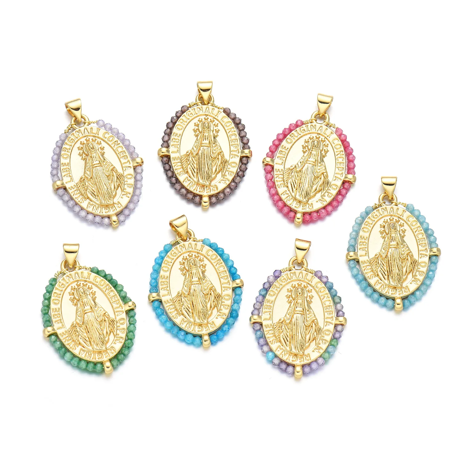 5pcs European and American Colorful Beads Virgin Mary Pendant Accessories DIY Pearl Necklace Jewelry Making Materials Wholesale