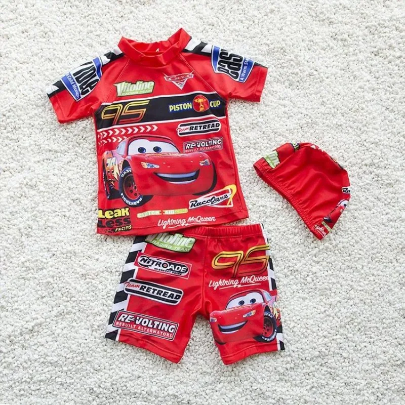 Disney New Boys Swimsuit Split Cartoon Cute Lightning McQueen Pattern Boys Swimsuit Quick-Drying Swimsuit Set Gift Wholesale