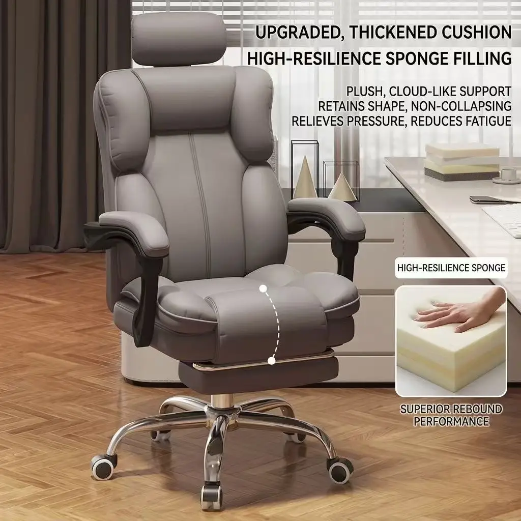 Luxury Ergonomic Office Chair High Back PU Leather With Headrest Lumbar Support Adjustable Swivel