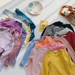 1-10T Cotton T Shirt For Boys Girls Spring Clothes Toddler Kid Baby Candy Color Casual Plain Tee Stretch Basic tshirt Outfit