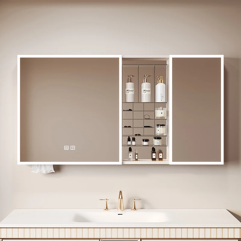 الحديثة مخصص الذكية ماكياج مرآة خزانة مقاوم للماء MDF الحمام متعددة الوظائف الداخلية مجفف الشعر حامل تخزين الثلاجة