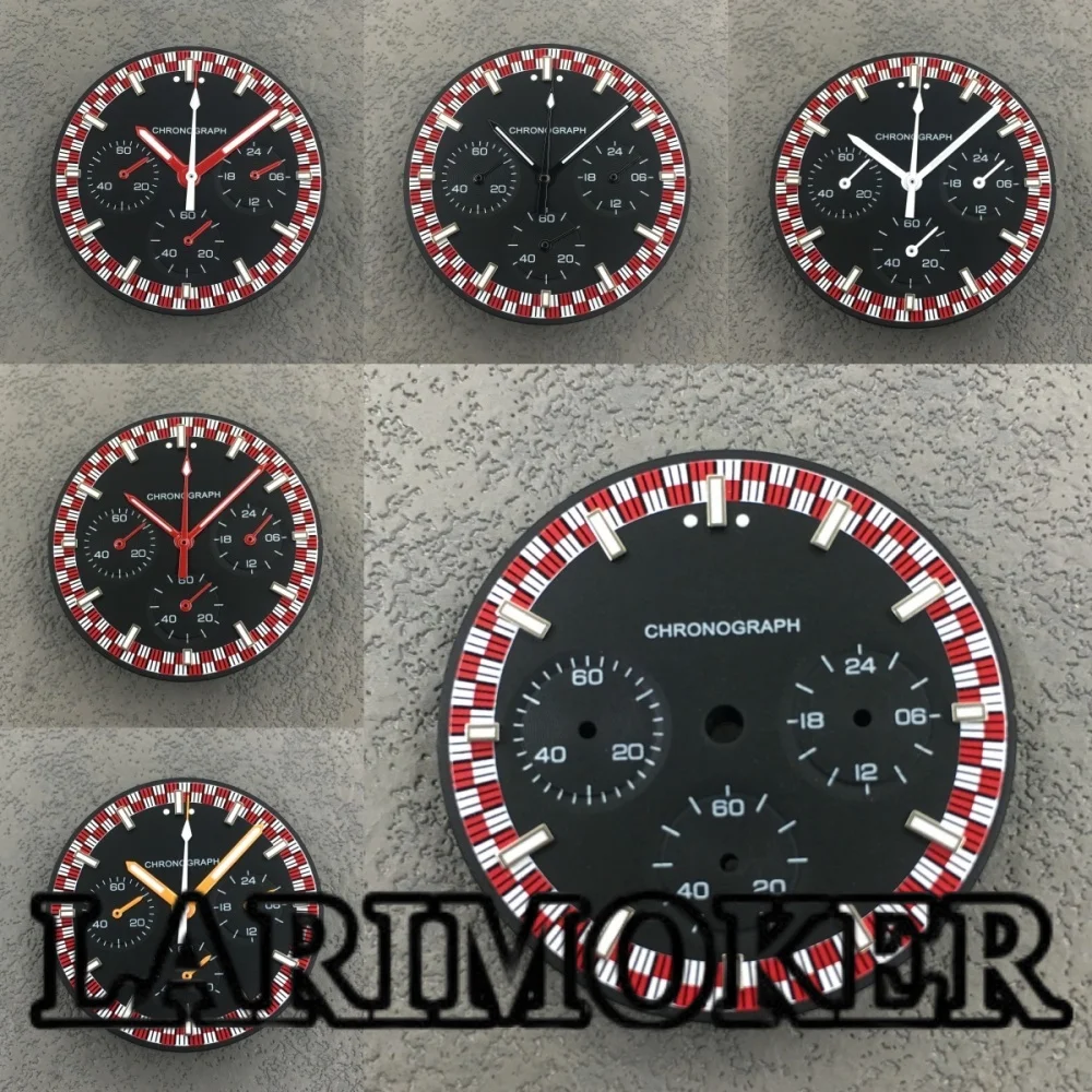 

LARIMOKER Watch Dial 31.5mm Black Ren Dial With VK63 6-pin Hand Sets C3 Luminous Fit VK63 Movement Watch Accessories