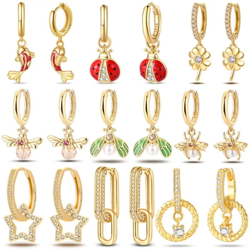 

Женские серьги из серебра S925 пробы со звездой, божьей коровкой, кои