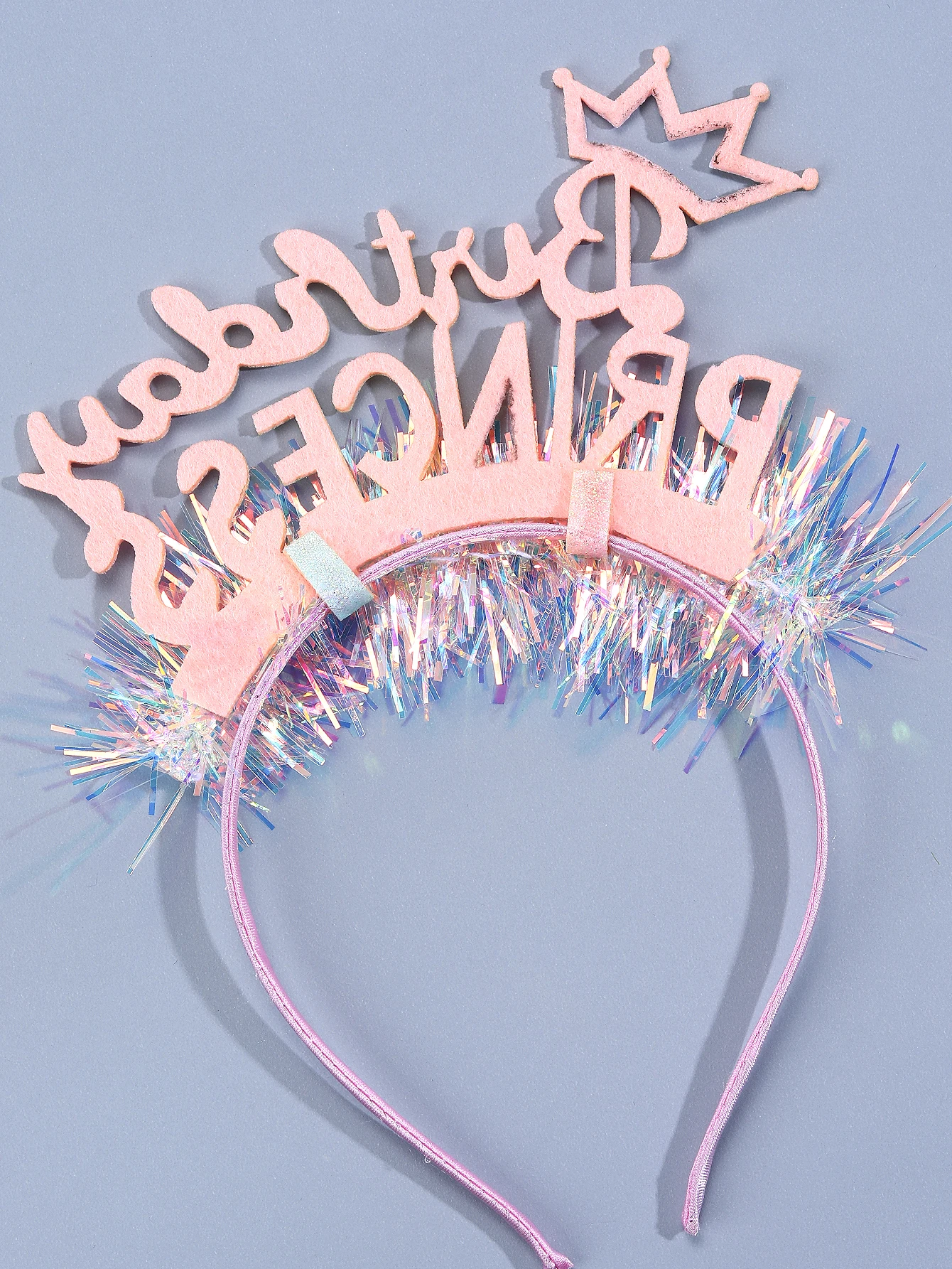 1pc Pink Happy Birthday Headbands for Women Girls Glitter Sparkles Crown Hair Hoops Headwear with Star Boppers Sequin and Tinsel