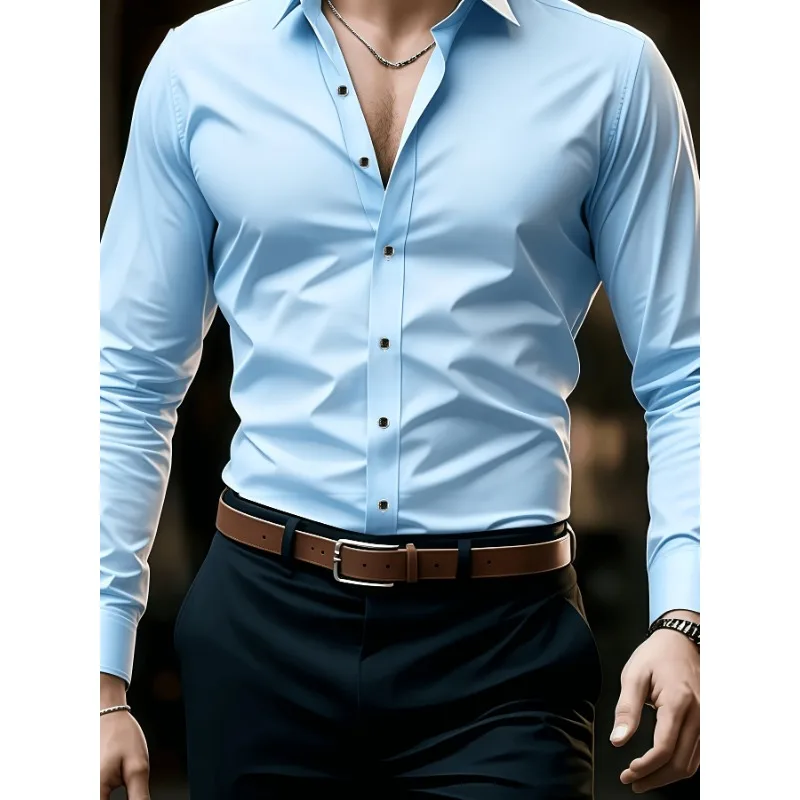 The men's long-sleeved button-down shirt is made of a comfortable and soft fabric with good elasticity, suitable for various occ