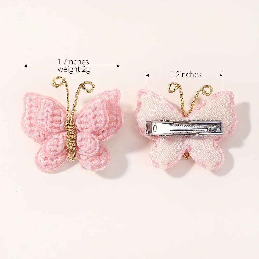 4Pcs/set Cute Baby Girls Knitting Headwear Handmade Crochet Butterfly Alloy Hairs Clips Child Hairpins Fashion Desgin Headwear